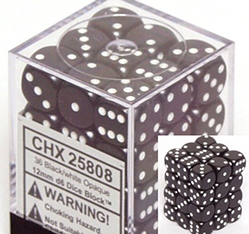 Black Opaque Dice 12mm D6 Set of 36 CHX25808