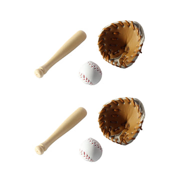 6Pcs/Set Khaki Dollhouse Baseball, 1/12 Scale Miniature Accessories, Wood Miniature Baseball Glove Set for Scene Decor