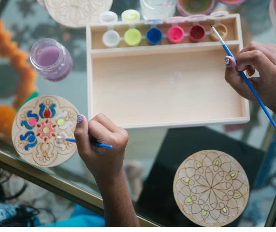 Make Your Own Rangoli Coaster Kit - DIY 4 Wooden Coasters, Kulture Khazana, Use for Holi Activity, Party Or Decoration