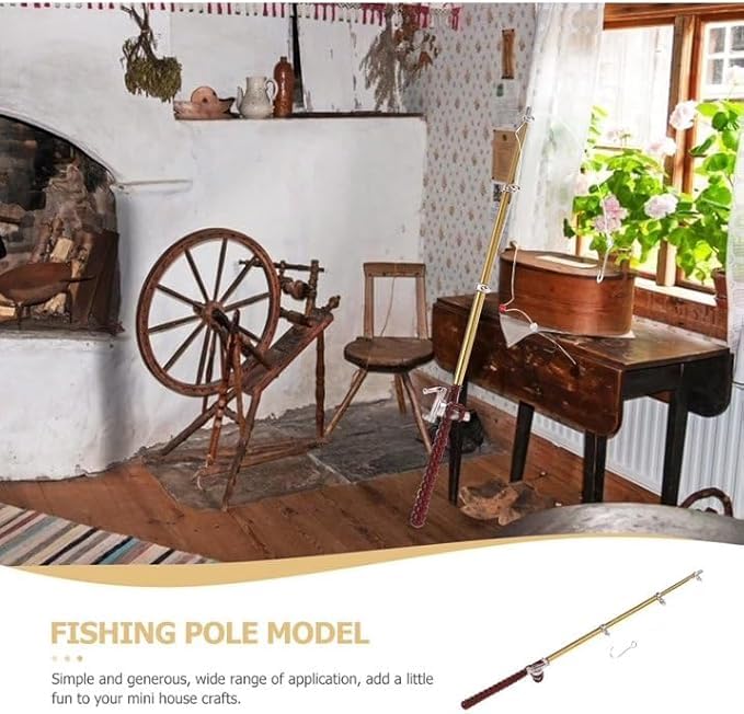2Pcs 1/12 Miniature Fishing Pole Dollhouse Decoration Accessories, DIY Doll House Decor Kit