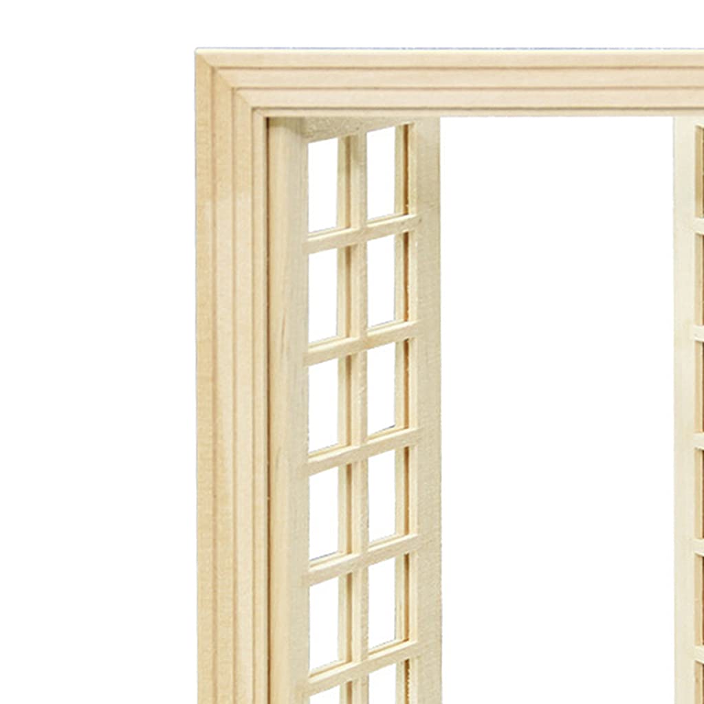 Tachiuwa 1/12 Dollhouse Miniature Glazed Double Doors DIY - Wood 01