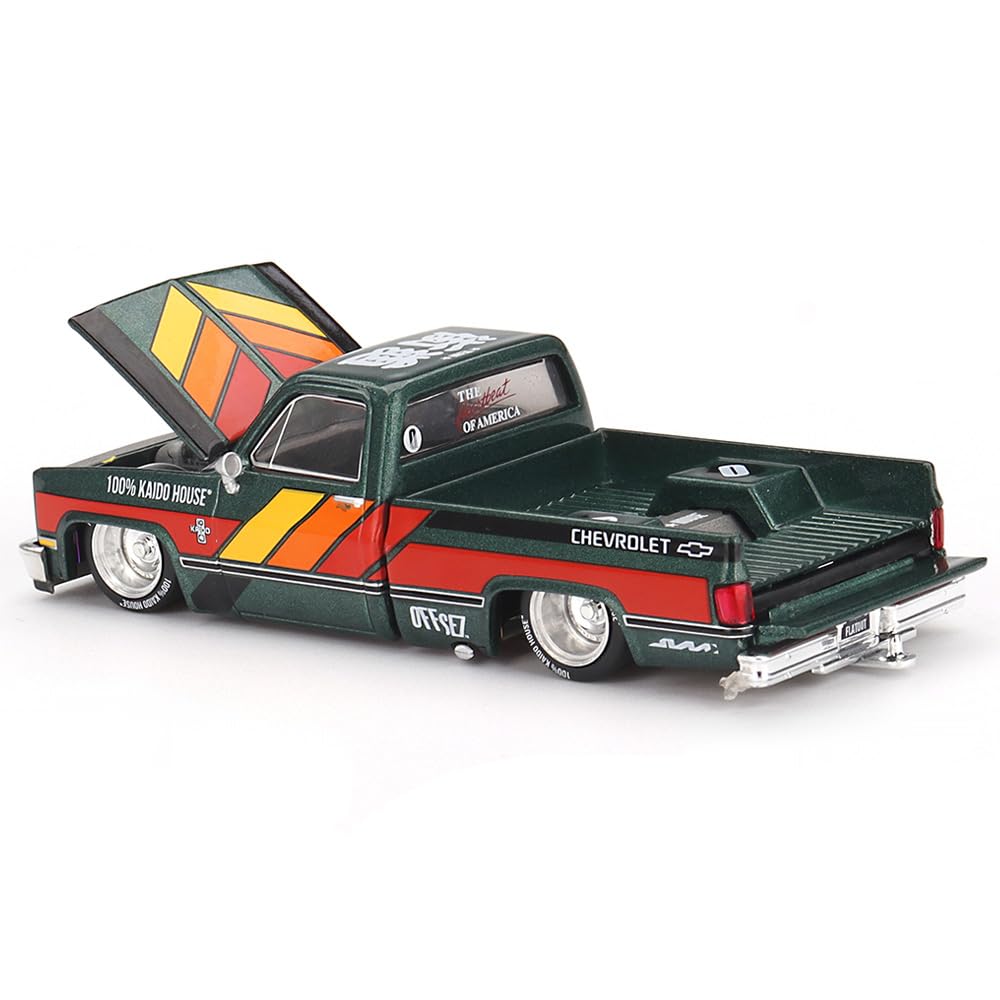 MINI GT Pickup Truck Kaido Works V3 Dark Green Metallic with Graphics (Designed by Jun Imai) Kaido House Special 1/64 Diecast Model Car KHMG226