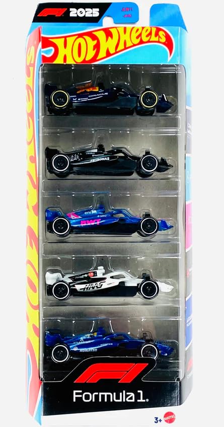 Hot Wheels Formula One F1 2025-5 Pack [Oracle RB Racing, Petronas, Alpine, M. Gram, Williams] 1:64 Scale Diecast Toy Vehicles