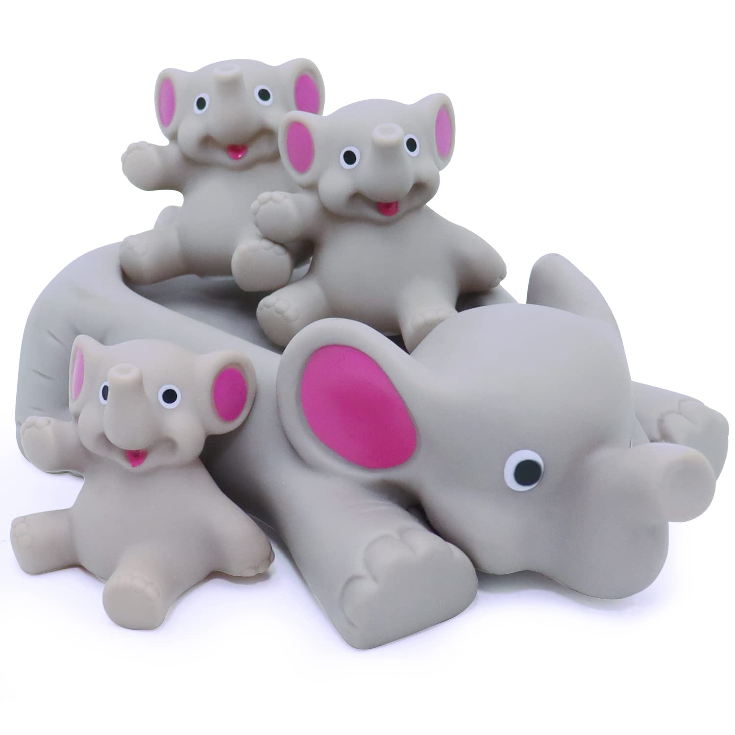 Bath Toys for Toddlers Infants 6 Months+, Floating Bathtub Elephant Toys Squeak Rubber Animal 4 Piece Set, Pool Beach Party Gift for Kids Boys Girls
