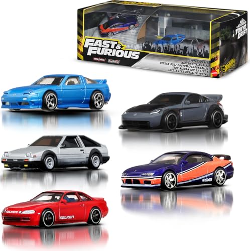 Hot Wheels Toy Cars, Premium Fast & Furious Tokyo Drift Bundle, 5 1:64 Scale Die-Cast Vehicles from the Fast Movie in Collectable Packaging