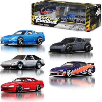 Hot Wheels Toy Cars, Premium Fast & Furious Tokyo Drift Bundle, 5 1:64 Scale Die-Cast Vehicles from the Fast Movie in Collectable Packaging