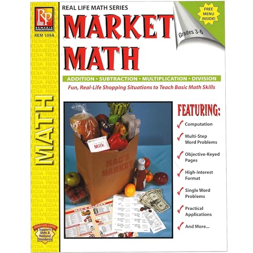 Remedia Publications REM109A Market Math for Beginners Book, Grade: 3 to 6, 0.2" Height, 8.4" Wide, 10.3" Length