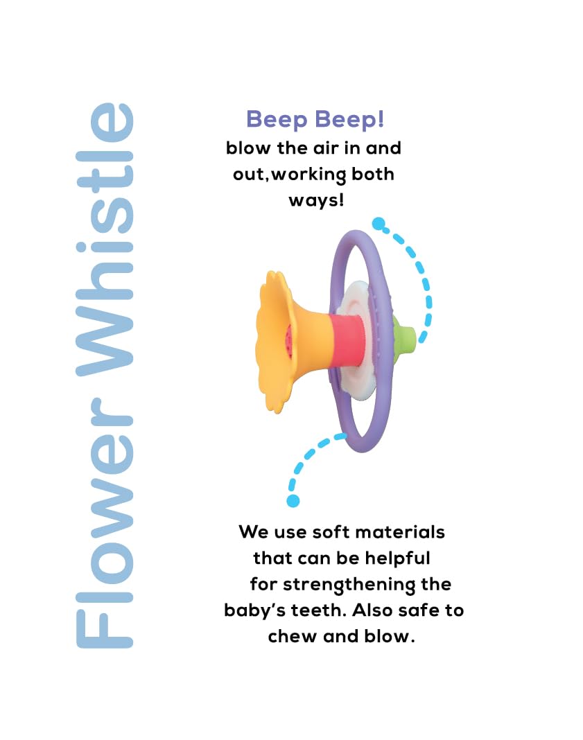 BaBeloved Flower Whistle Baby Teething Toys Multiple Sensory Montessori Baby Teether Toys Soft Food-Grade Teethers for Babies Blow Sound Teething