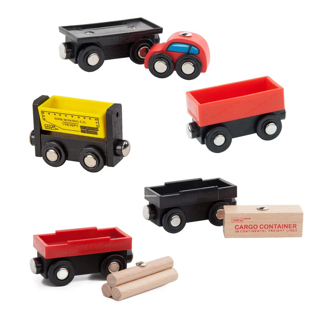 Orbrium 5 Cargo Train Car Set for Wooden Railway Fits Thomas the Tank Engine Chuggington Brio