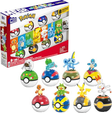 MEGA Pokémon Action Figure Building Toys, Beginner Trainer Team with 191 Pieces, 8 Characters Including Pikachu Charmander Squirtle, for Kids, HTJ75