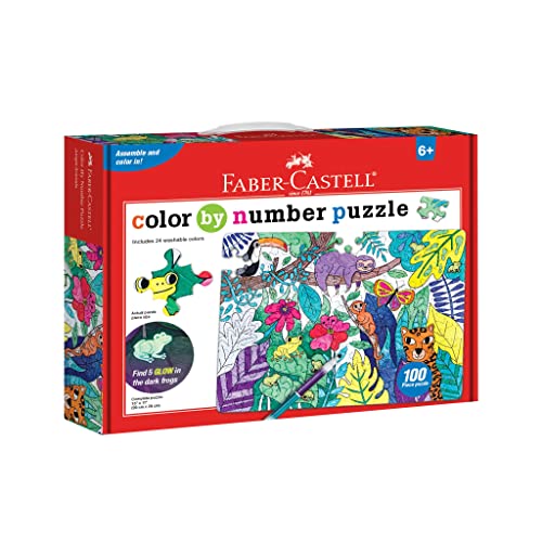 Faber-Castell Color by Number Puzzle, Jungle - 100 Pieces, Art Project for Kids (Ages 6+)