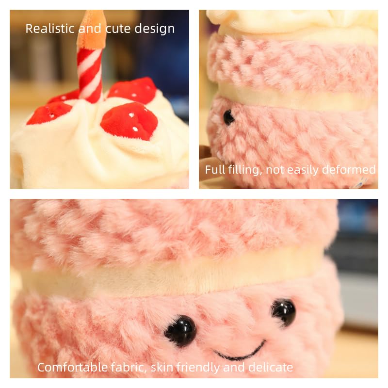 owemeet 11 Inch Birthday Cake Plush Stuffed Animals Plush Pillow Toy Soft Cake Plushies Funny Soft Food Plush Toys Gifts for Kids Birthday (Pink)
