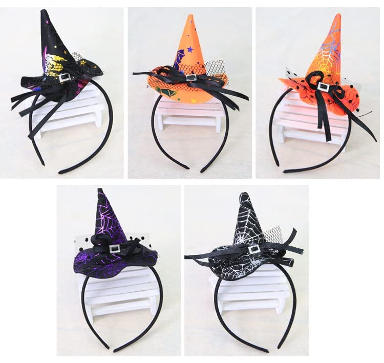 YADIRF 5 Pcs Headband Hairband Mini Pointy Witch Hat Lovely Hair Hoop Bowknot Cosplay For Funny Halloween Cosplay Costume Hair Accessories