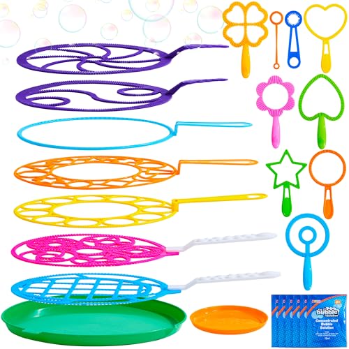 JOYIN Big Bubble Wands Set Bulk for Kids Summer Outdoor Toy Game Activity Party Favors, 18 Pcs Giant Bubble Maker with Tray, 12" Large, 6 Pcs Solution