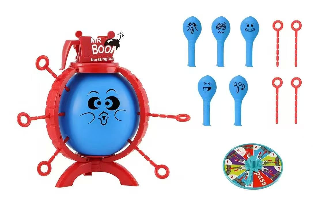 AALFA Balloon Blast Party Game Set, Family Fun Board Game with 10 Balloons, 9 Sticks, Dice, Stand, Red Frame (10 Individual Balloons per Pack)