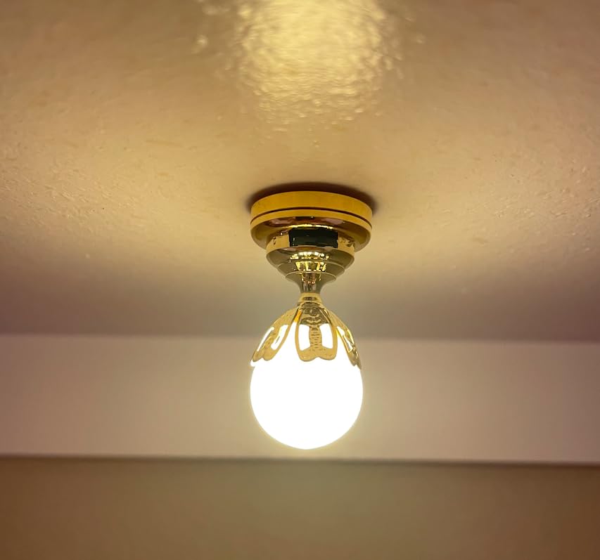 Miniature Globe Light Ceiling Lamp, 1:12 Scale Dollhouse Accessory, Gold Finish, 1 inch High