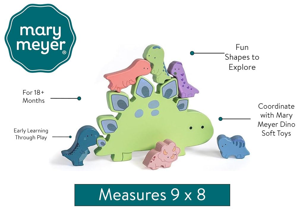 Mary Meyer LittleWood Blocks Wooden Block Set for Toddlers, Preschool Gift for 18+ Months, Fun & Educational Baby Toy, 9 x 8-Inches, Dinosaur