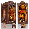 FASTSPOK DIY Book Nook Kit: 3D Wooden Puzzle Shelf Insert with LED Light - Miniature Dollhouse Bookend Decor for Adults and Teens - Creative Gift