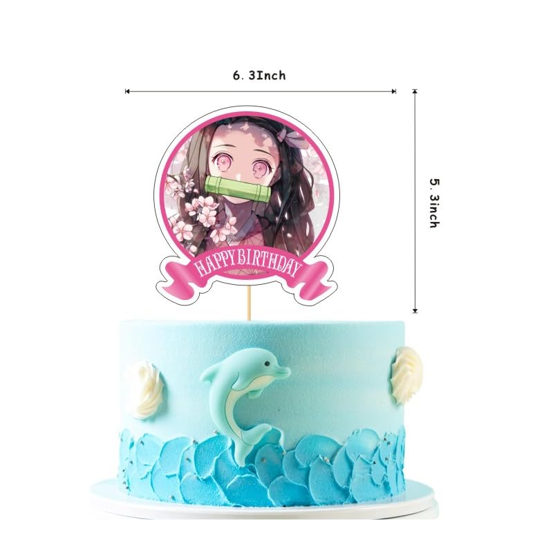 Nezuko Birthday Decorations, Demon Party Supplies Include Happy Birthday Banner, Cake Topper and Cupcake Toppers, Balloons for Kids Party Decor