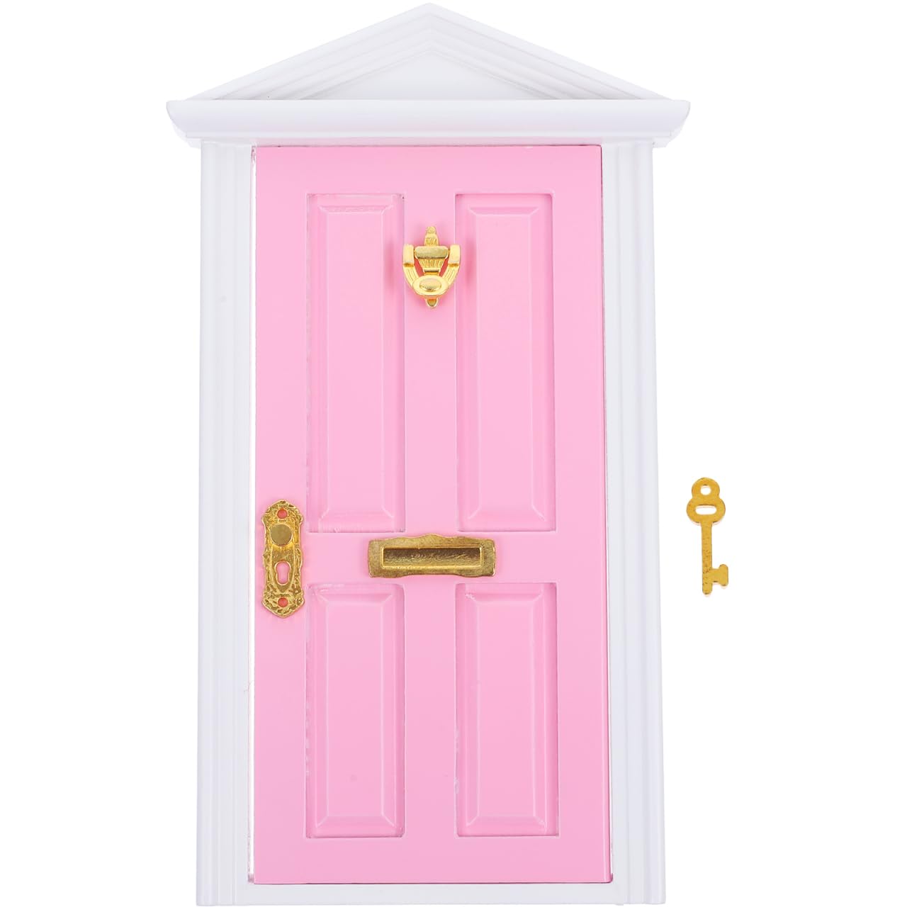 Yardwe Mini Wooden Fairy Door with Spire Design, 1:12 Scale Dollhouse Accessories for Decoration, Pink Door with Key for Christmas, Birthday, Wedding
