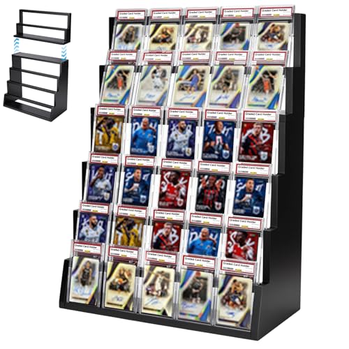 EAMC XHXX 6-Tier Trading Card Display Stand with Top Storage?Wood Detachable Card Display Stand?High Capacity Graded Card Display for Soprts Card