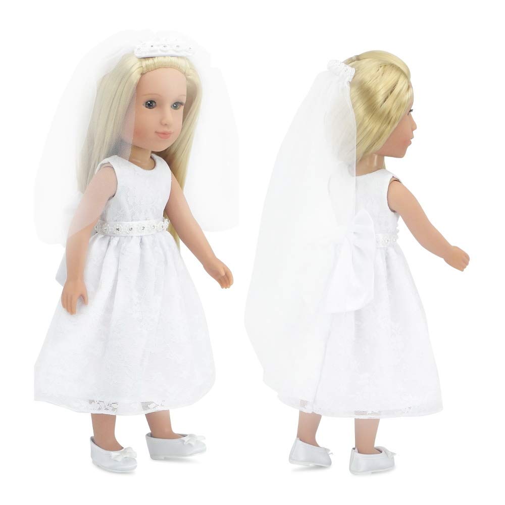 Emily Rose 14" Doll Bridal First Communion Dress 3-PC Outfit - White Lace Gown, Veil & Shoes | Glitter Girls & Wellie Wishers Compatible | USA Brand