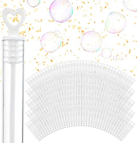 Wedding Bubbles Bulk - White Heart Top Wands (100 Count) Individual Mini Bubble Wand Favors for Weddings, Celebration Party Favor for Guests - Stock