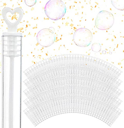 Wedding Bubbles Bulk - White Heart Top Wands (100 Count) Individual Mini Bubble Wand Favors for Weddings, Celebration Party Favor for Guests - Stock