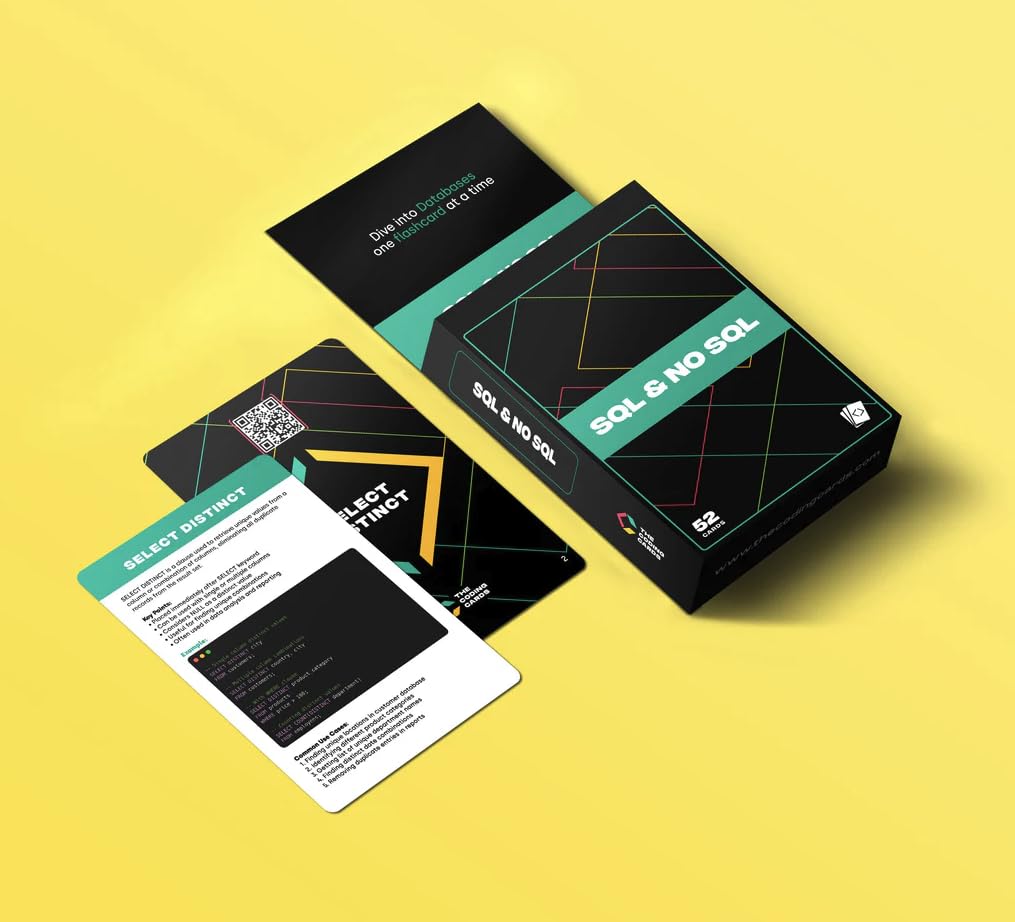 SQL Flashcards & NoSQL Flashcards | Database Concepts Study Cards for Beginners | Interview Prep for Software Engineers, Data Analysts & Students |
