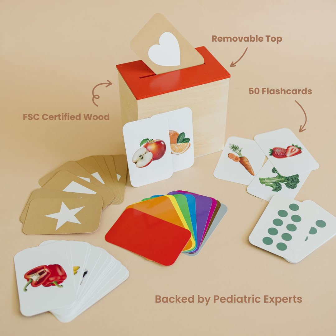 Solobo Learn & Drop Toddler Toy, Montessori Learning Games, 50 Preschool Flashcards for Toddlers 1-3, Learning Resources, Toddler Toys 2-3, Sight Word