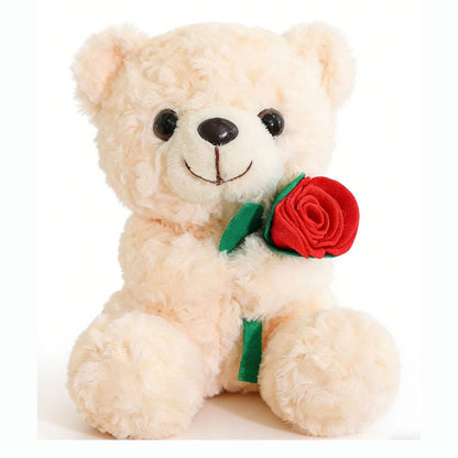YUKOUQIAN Teddy Bear Stuffed Animal Cute Flower Plush Doll Toy 8 inch for Girls Boys Christmas (Bear Flower White)