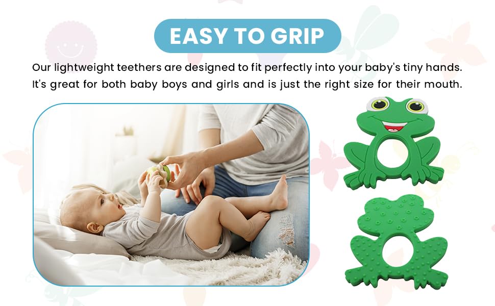 Gadgetime USA Silicone Baby Teether - Frog Teething Relief Toys for Babies 3-36 Months, Toddlers, Girls & Boys - Stimulating & Soft Soothing - BPA