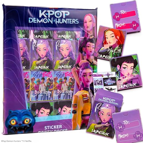 Kpop Demon Hunters™ Sticker Party Packs - 16 Boxes with 5 Stickers Each, Great Kpop Demon Hunters Party Favors, Valentine's Day, Kids Birthday Gifts