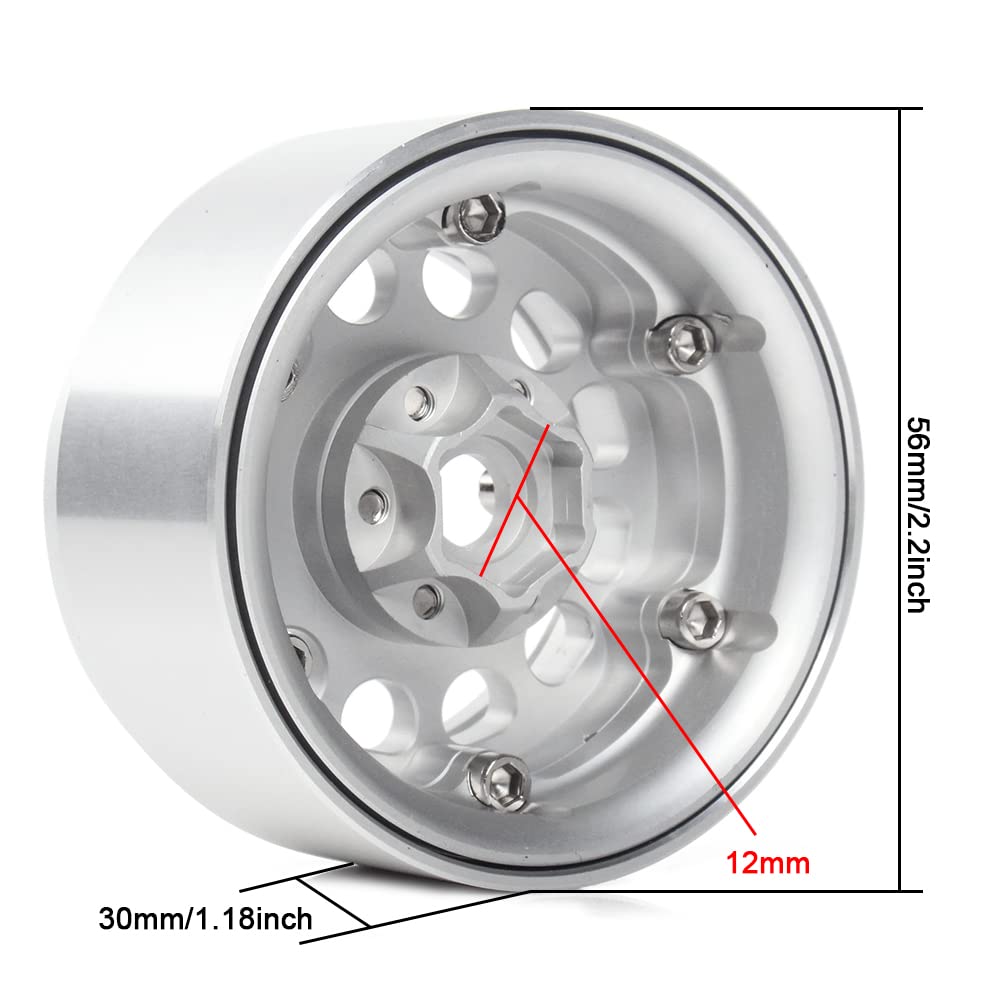 INJORA RC Rims 4pcs 1.9 Inch Beadlock RC Wheel Rim Set Wheel Hub for 1:10 RC Crawler Axial SCX10 SCX10 II 90046 SCX10 III AXI03007 TRX4 D90 12mm Hex