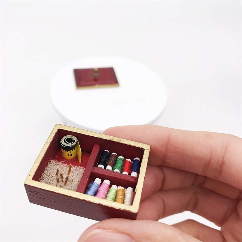 SXFSE Dollhouse Decoration Accessories,Dollhouse Miniature Needlework Kit Sewing Supply Needle Box Tools Accessory
