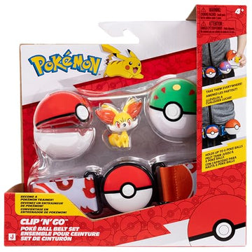 Pokémon Fenniken Clip ‘N’ Go Belt Set - 2-Inch Fenniken Battle Figure with Poké Ball, Friend Ball, and Fire-Type Themed Belt