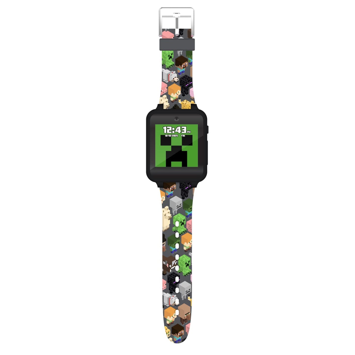 Minecraft Kids LED Smartwatch Interactive Gaming-Themed Watch 10 Changeable Faces, Step Counter, Calculator, Games, Selfie Cam, Alarm & Timer, Printed