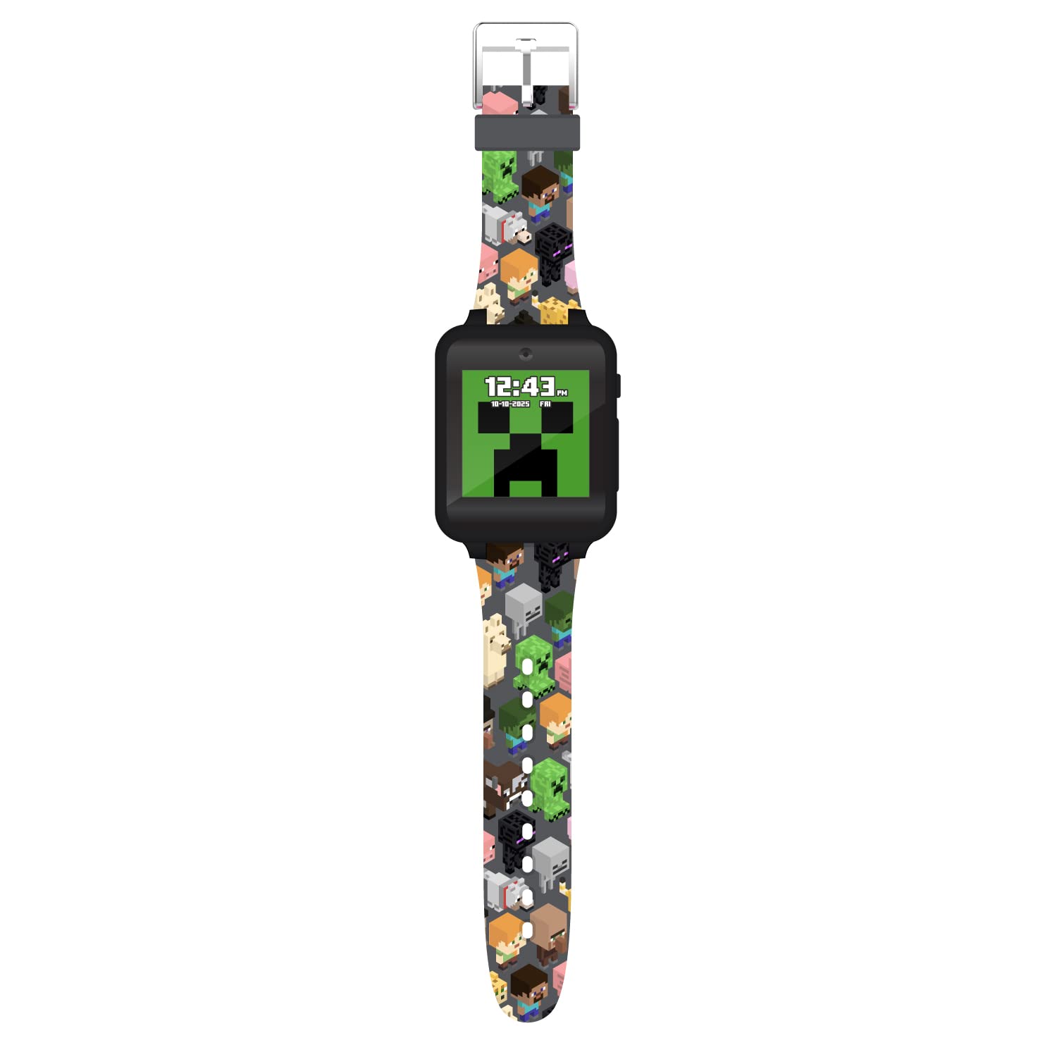 Minecraft Kids LED Smartwatch Interactive Gaming-Themed Watch 10 Changeable Faces, Step Counter, Calculator, Games, Selfie Cam, Alarm & Timer, Printed