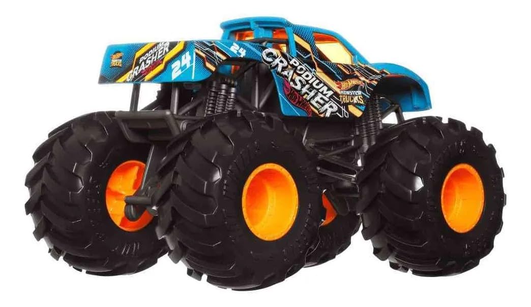 Mattel Hot Wheels Monster Trucks Podium Crasher, Blue [1:24 Scale die cast] Oversized