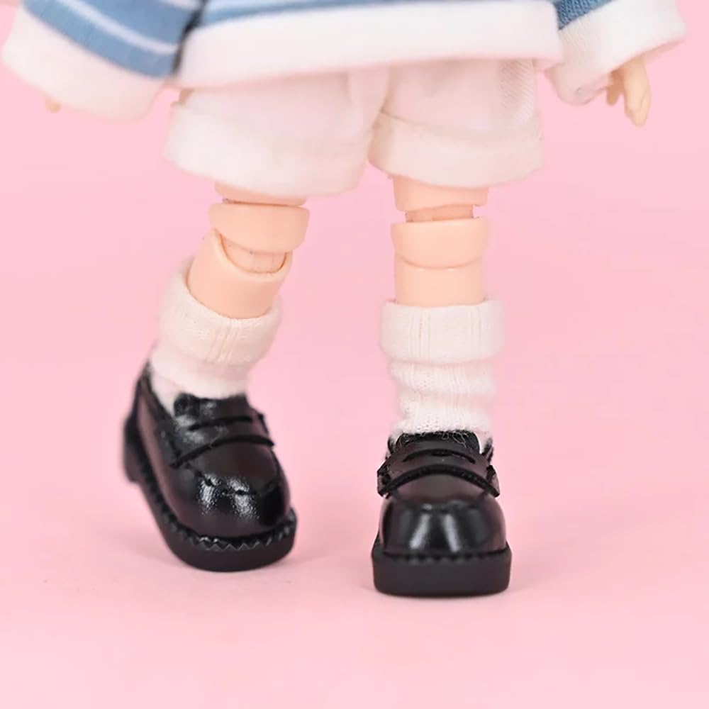 XiDonDon Doll Shoes Leather Shoes for Ob11, body9,GSC,1/12 BJD Doll Accessories Toy Shoes (Black)