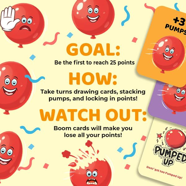 Pumped Up Card Game - Push Your Luck Balloon Card Game for Kids and Adults - Fun Family Game Night Party Games for Ages 8+ - 2-6 Players, 15 Min
