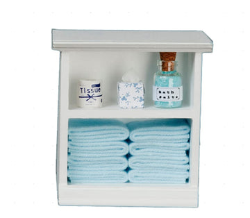 Town Square Miniatures Dolls House Miniature Furniture Small Shelf Unit & L Blue Bathroom Accessories