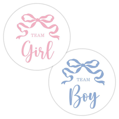 Pink and Blue Bow Gender Reveal Stickers - 40 Labels (20 of Each Design)