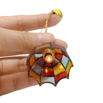 iLAND Dollhouse Accessories of Dollhouse Light Mosaic Lattice Ceiling Light w/Plug, Vintage Mini Lamp Miini House Lighting Décor Fits 1/12 Scale