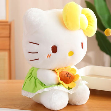 AlphaDesignLuxe 13? Kitty Plush Toy - Kawaii Cat Stuffed Animal with Yellow Bow & Sunflower, Soft Plush Doll Gift for Kids, Teens & Collectors