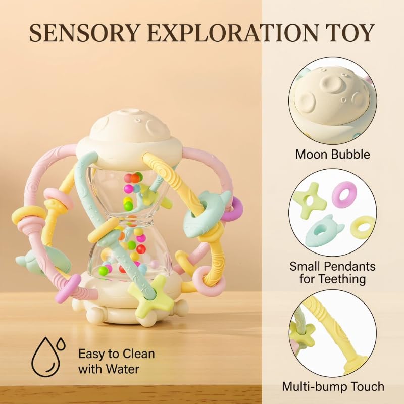 Soft Silicone Teething Ball for Babies, Sensory Rattle Toy, Safe Chew Toy for Infants by jinzefa