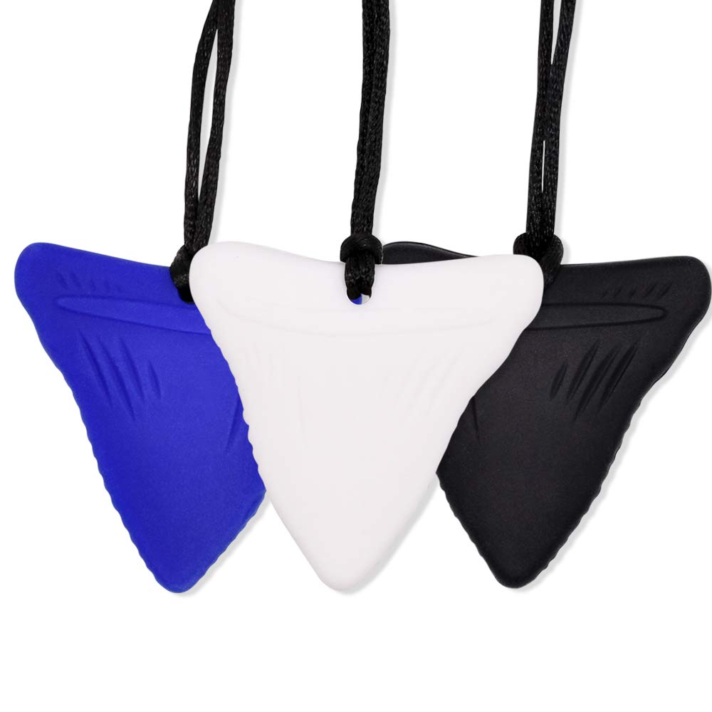 Shark Tooth Chew Necklace, Sensory Chew Necklace Bundle for Kids with Chewing, Teething, ADHD, Autism, Biting Needs, Oral Motor Chewy Teether, Made