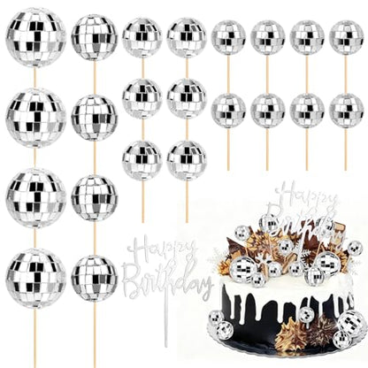 23 pcs Disco Ball Cupcake Toppers Happy Birthday Cake Topper 1970s Disco Ball Cake Picks Disco Theme Party Decorations for Birthday Party Favor