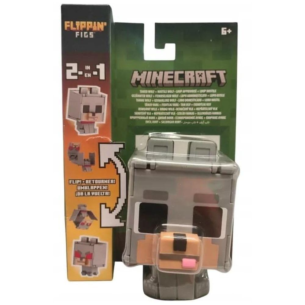 Minecraft Vanilla Flippin Figs Hostel Wolf and Tamed Wolf Action Figure for Ages 6 and Up