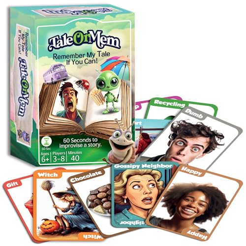TaleOrMem - Award-Winning Improv Game for Adults & Kids. A creative mix of tall tales story telling game and recall skills. Contains 180 Story Telling